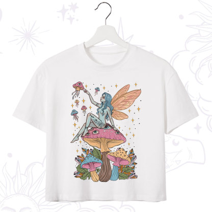 Purplehecate Celestial Fairy on Mushroom Crop T-Shirt