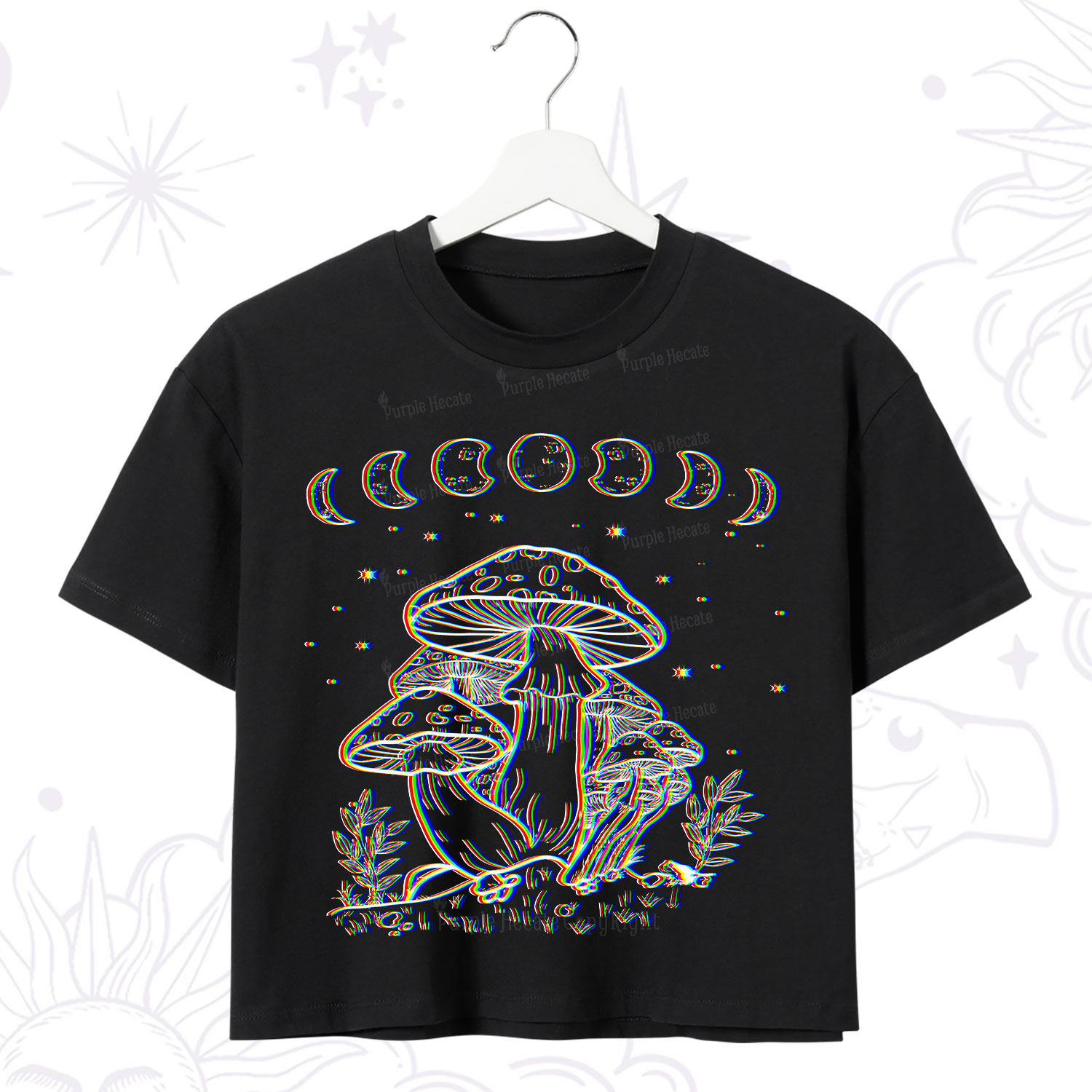 Purplehecate Mushroom and Moon Crop T-Shirt
