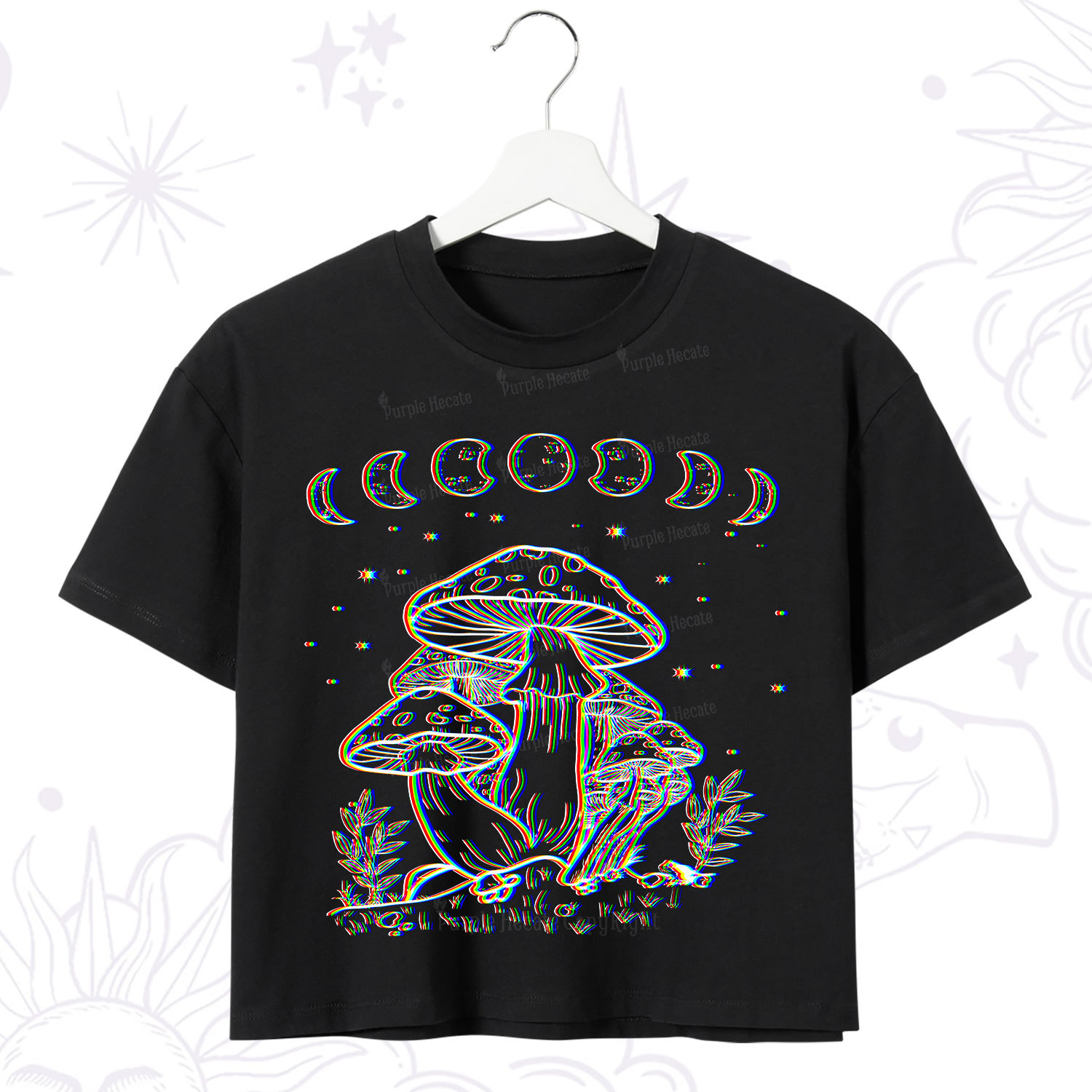 Purplehecate Mushroom and Moon Crop T-Shirt