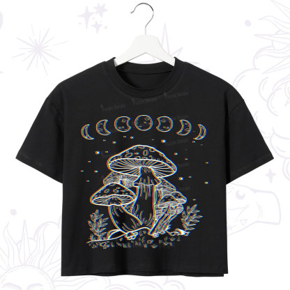Purplehecate Mushroom and Moon Crop T-Shirt
