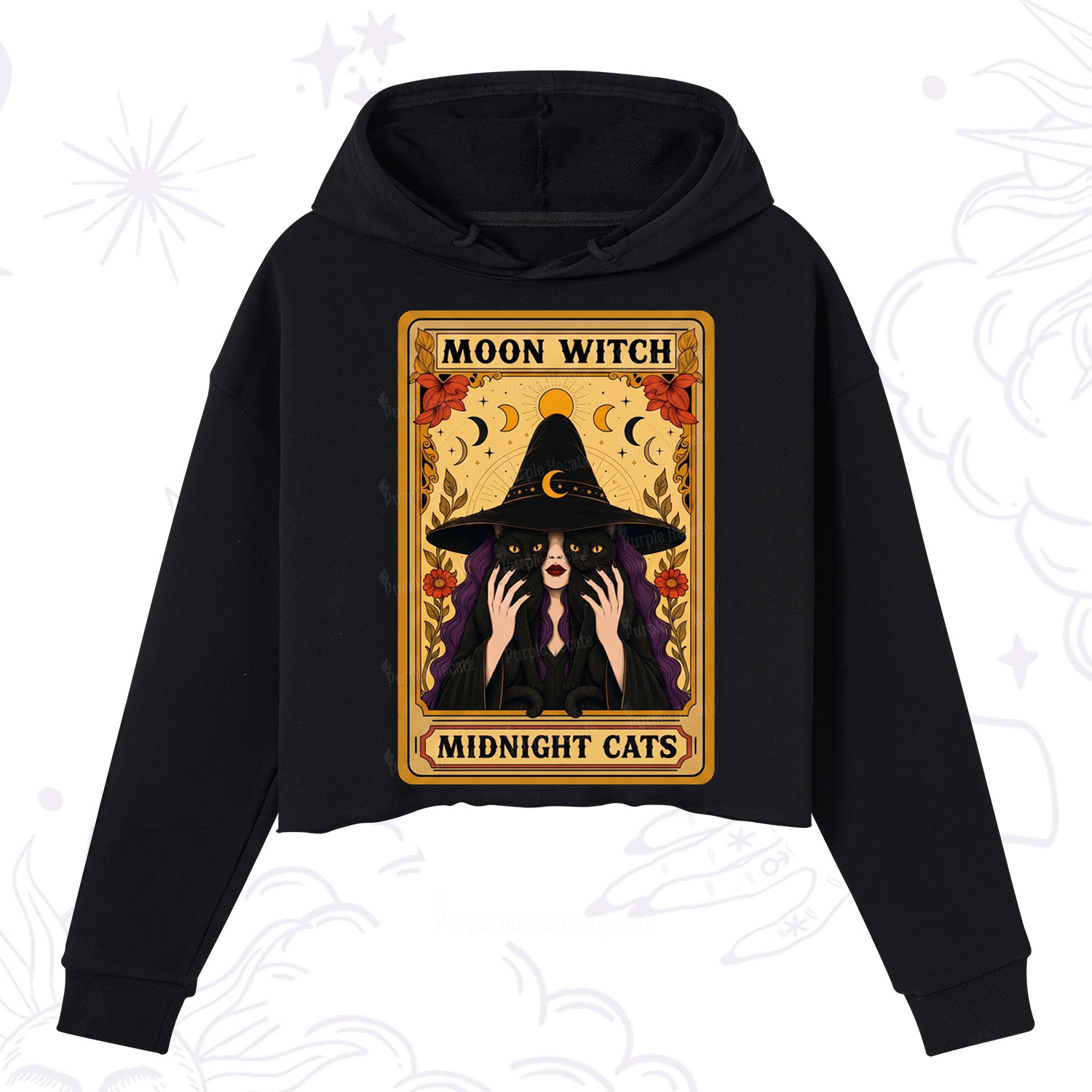 Purplehecate The Moon Witch Midnight Cats Oracle Card Crop Hoodie
