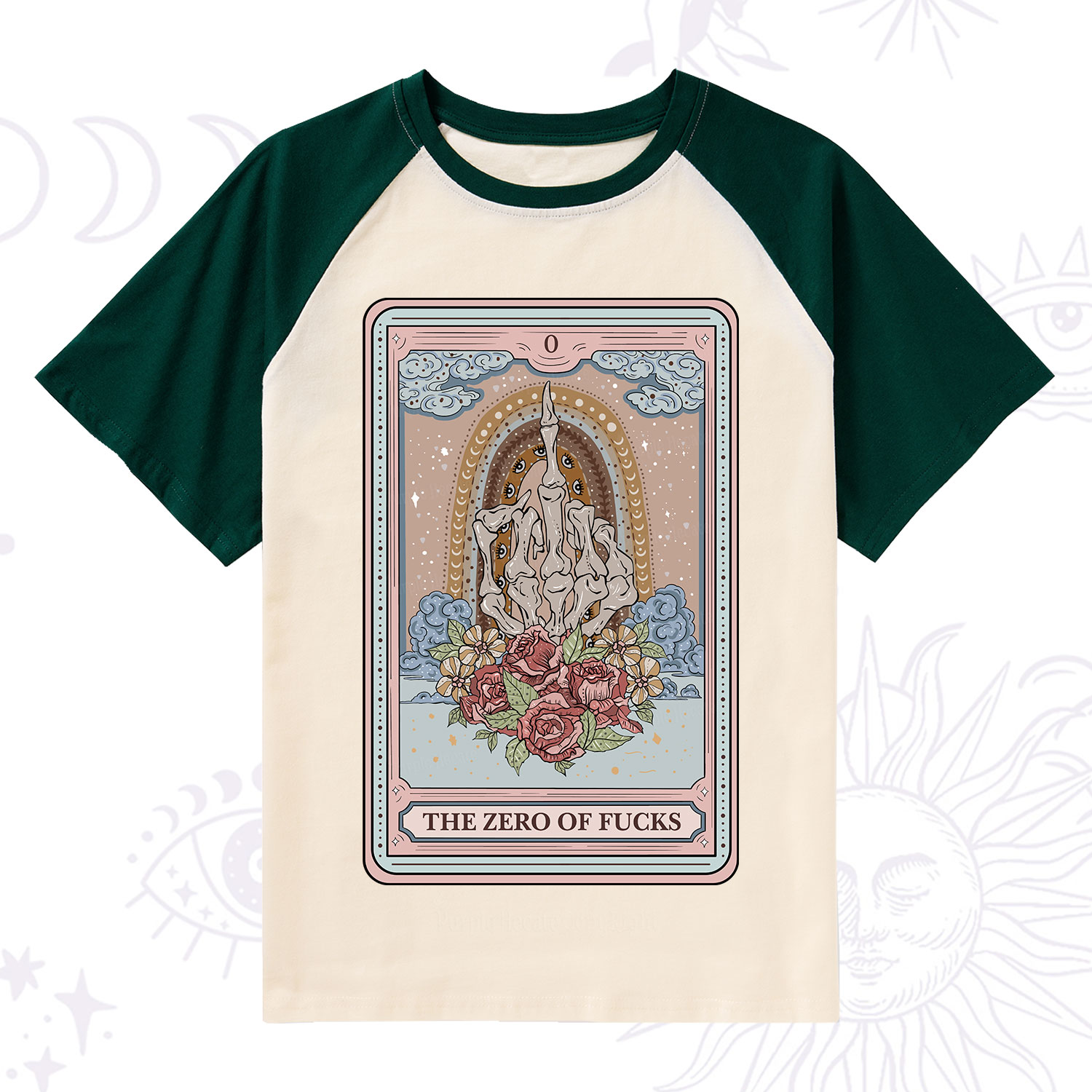 Purplehecate The Zero Of Fucks Tarot Raglan Short Sleeve T‑Shirt