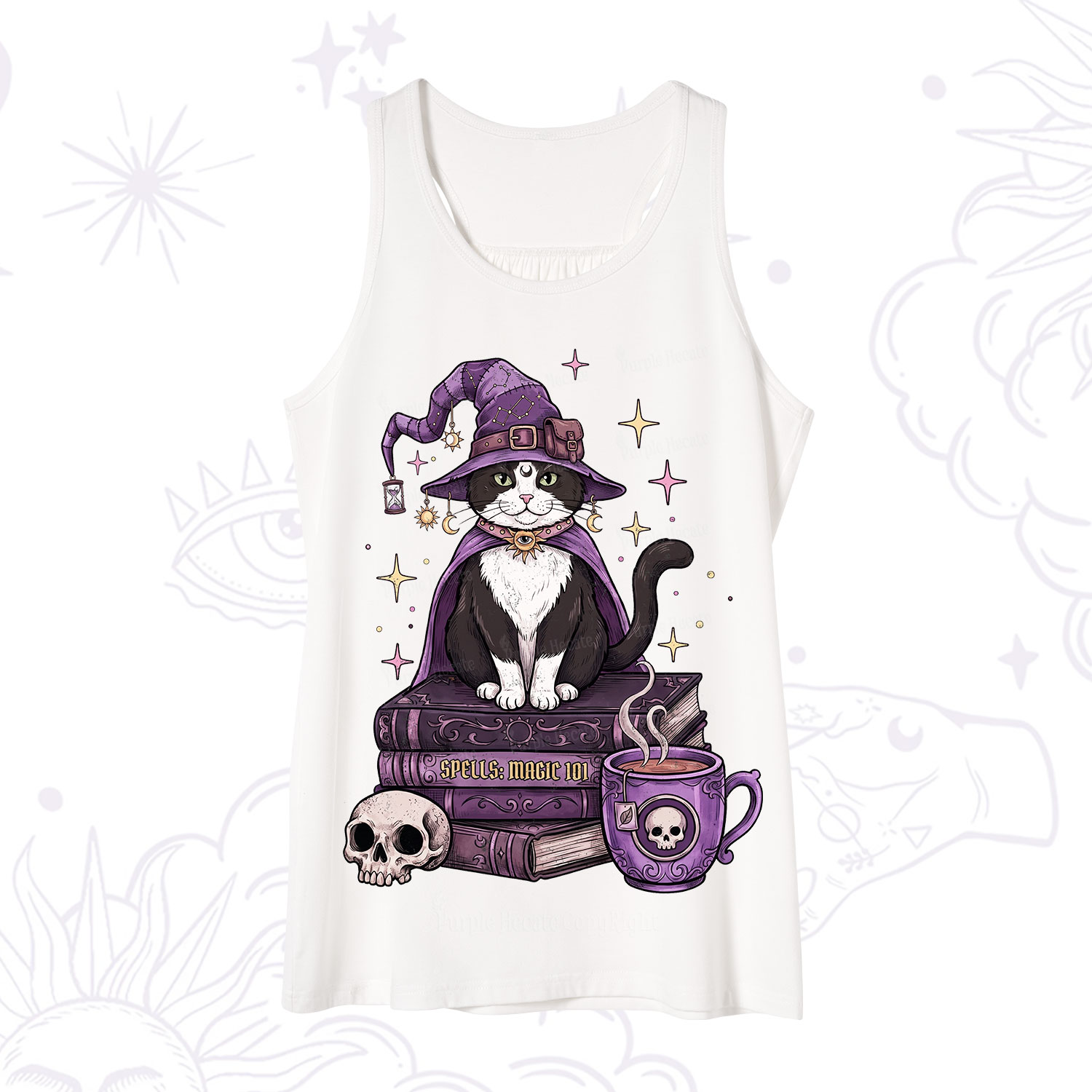 Purplehecate Witchy Cat Spell Books Tank