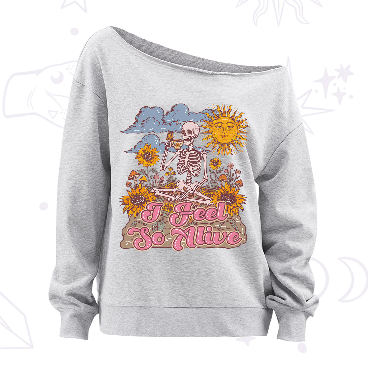 Purplehecate I feel So Alive Dancing Sarcastic Skeleton Off The Shoulder Sweatshirt