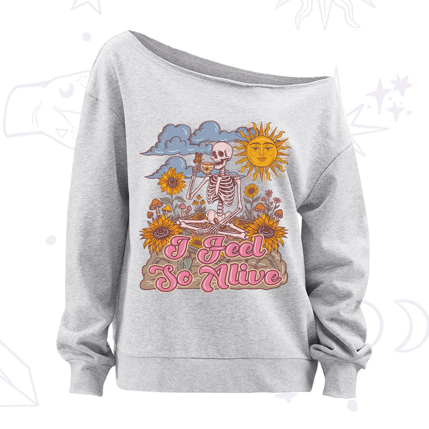 Purplehecate I feel So Alive Dancing Sarcastic Skeleton Off The Shoulder Sweatshirt