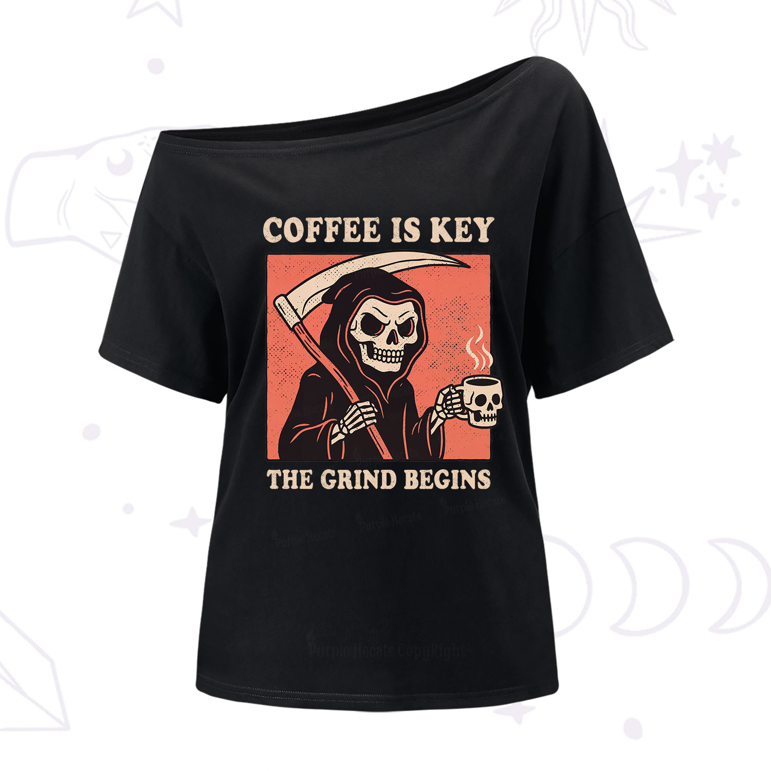 Purplehecate Coffee Is Key The Grind Begins One Shoulder T-Shirt