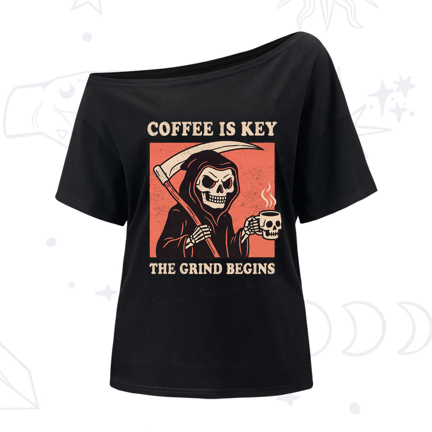 Purplehecate Coffee Is Key The Grind Begins One Shoulder T-Shirt