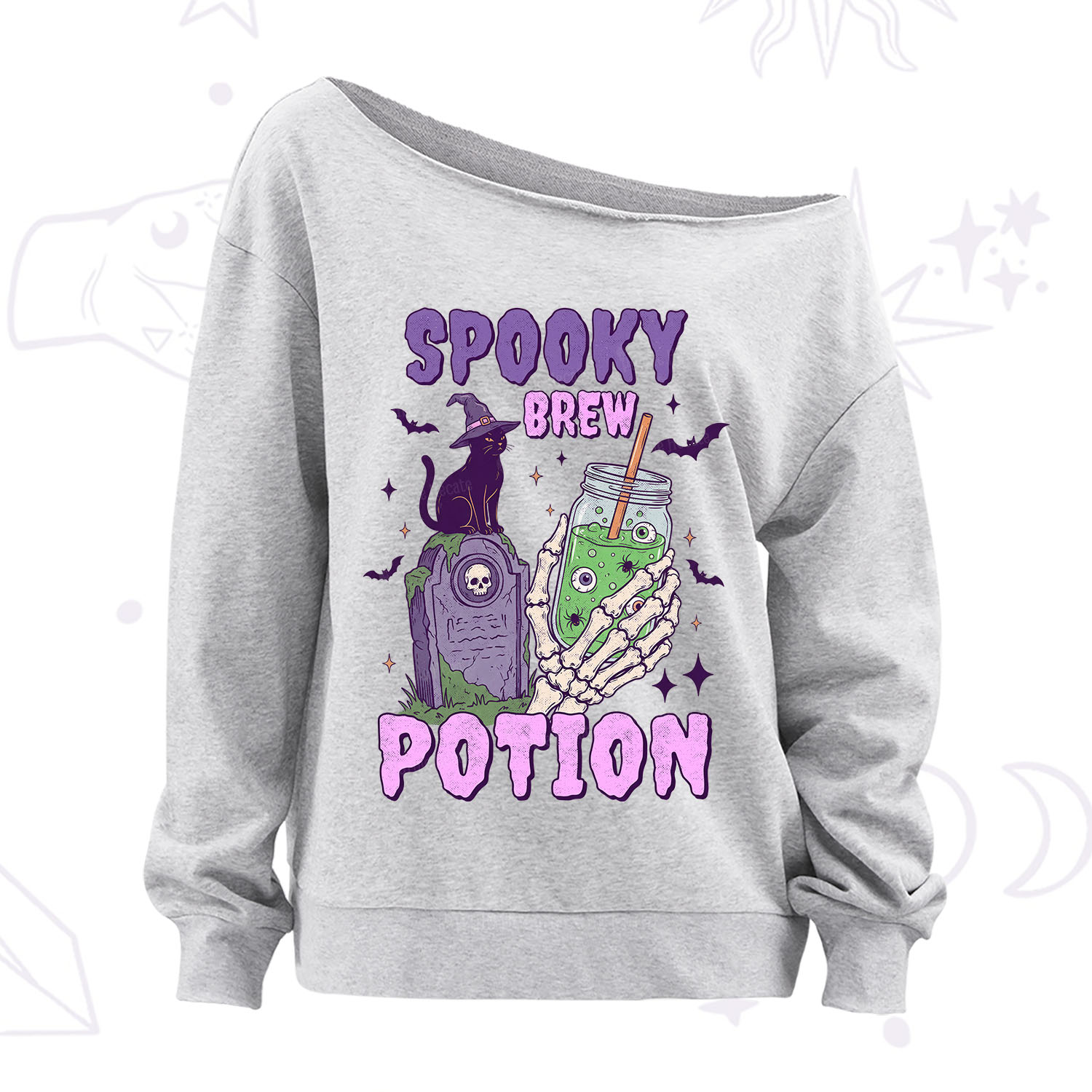 Purplehecate Spooky Brew Potion Halloween Off The Shoulder Sweatshirt
