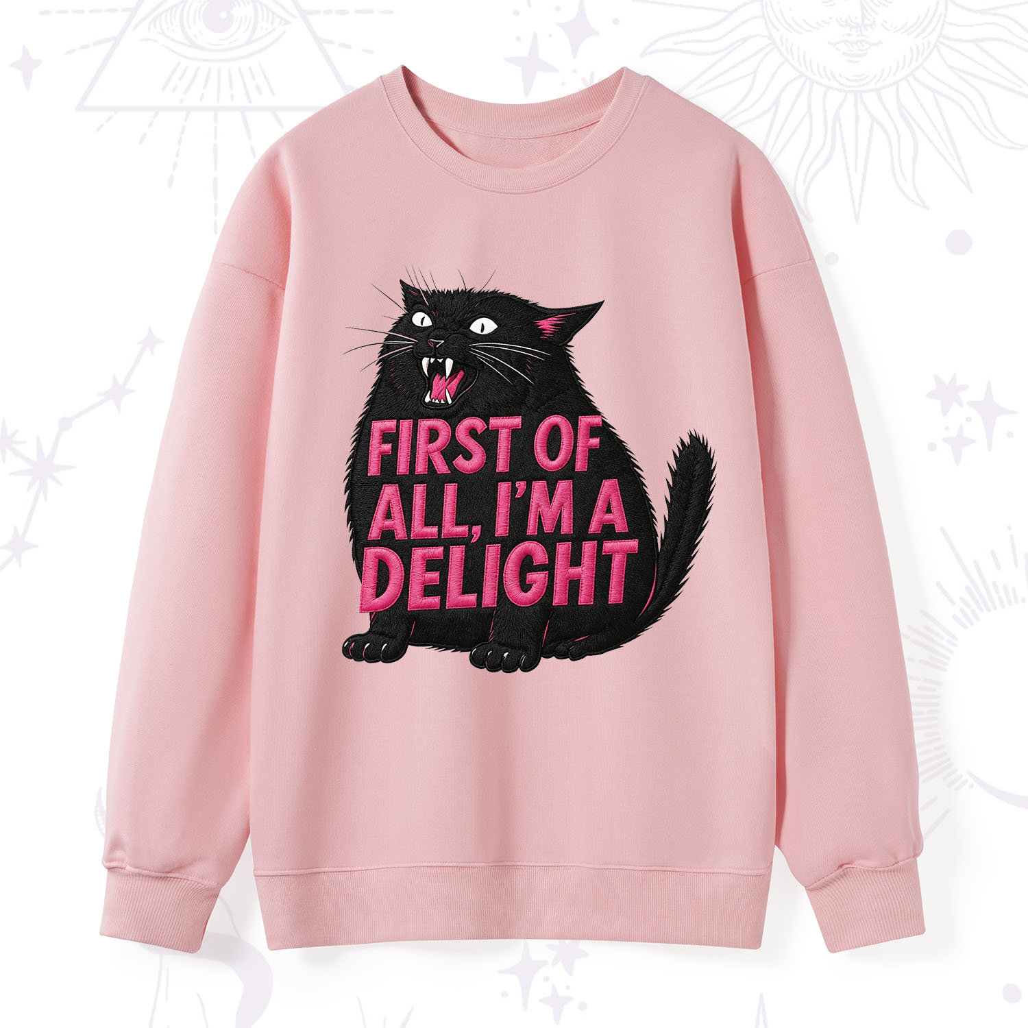 Purplehecate First Of All I'm A Delight Cat Embroidered Sweatshirt