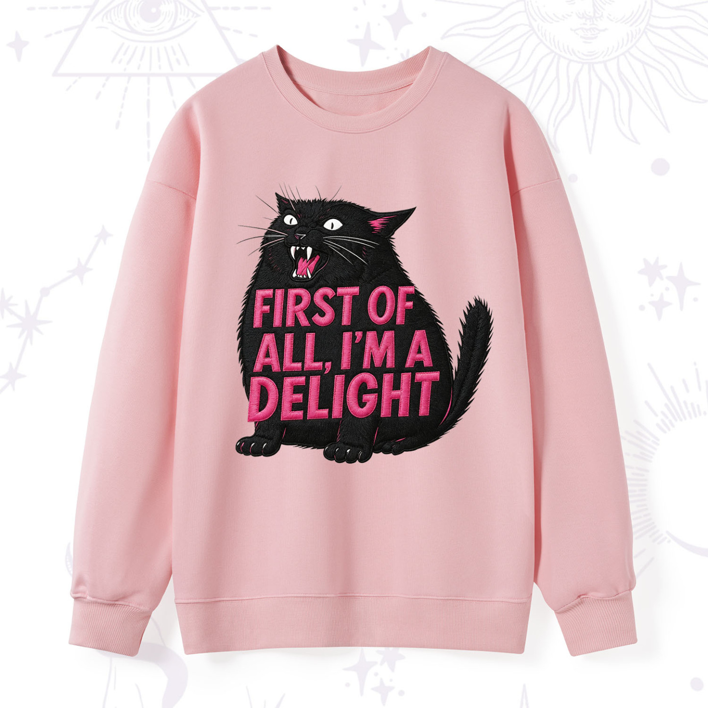 Purplehecate First Of All I'm A Delight Cat Embroidered Sweatshirt