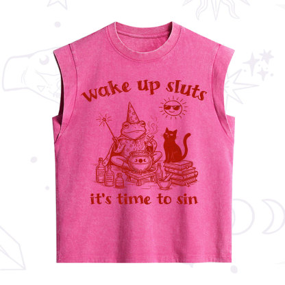 Purplehecate Wake Up Sluts It's Time to Sin Witch Frog Vintage Washed Tank