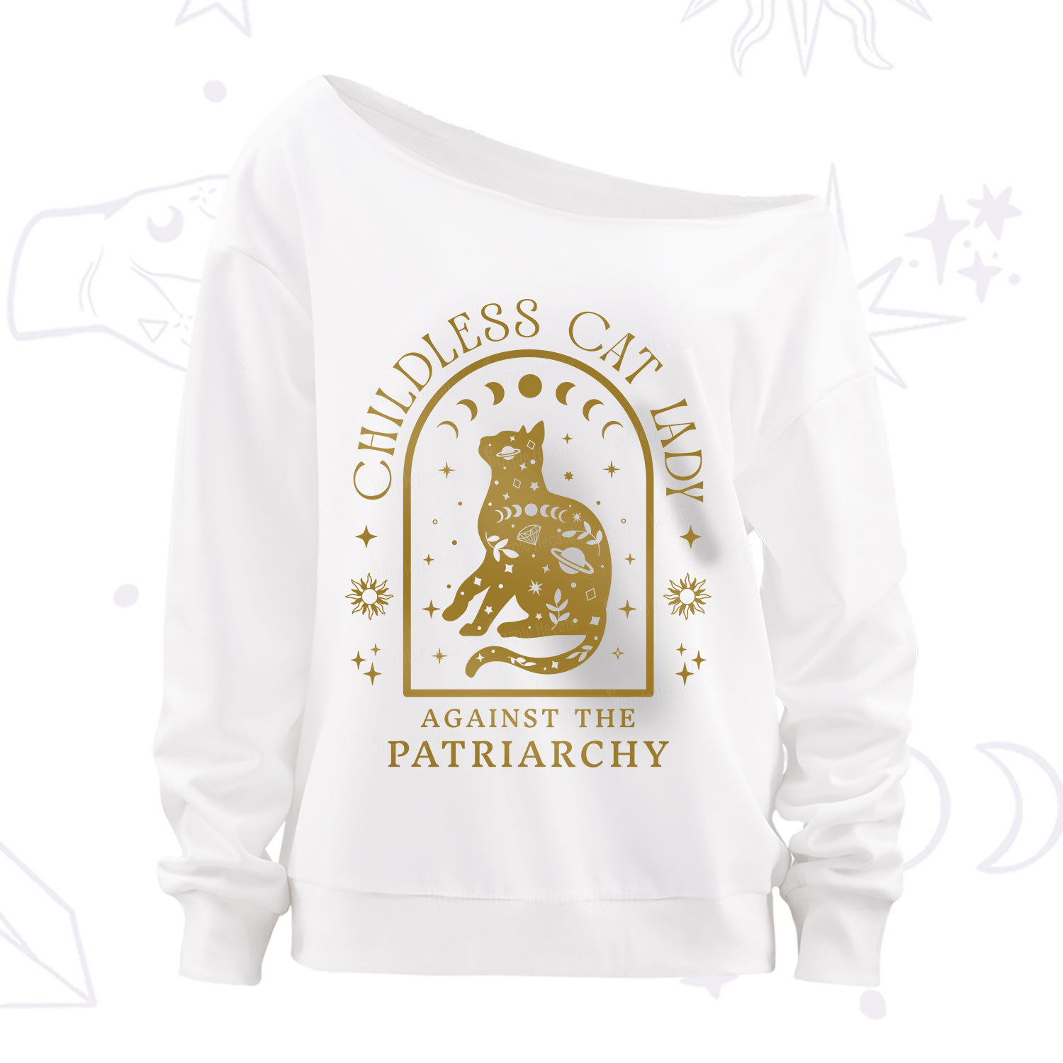 Purplehecate Childless Cat Lady Against the Patriarchy Off The Shoulder Sweatshirt