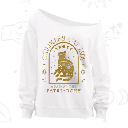 Purplehecate Childless Cat Lady Against the Patriarchy Off The Shoulder Sweatshirt