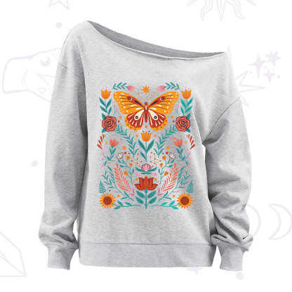 Purplehecate Boho Colorful Celestial Butterfly Off The Shoulder Sweatshirt