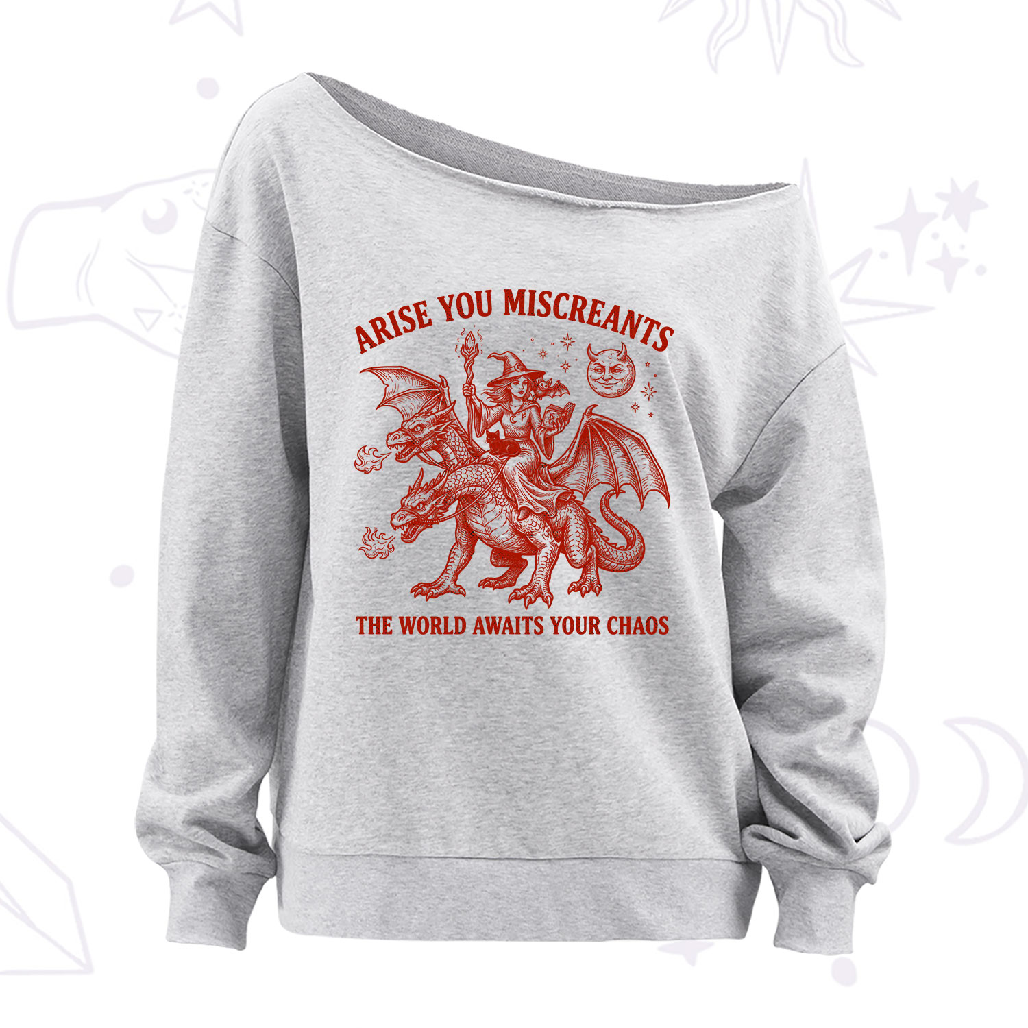 Purplehecate Arise You Miscreants Chaos Rider Witch Off The Shoulder Sweatshirt