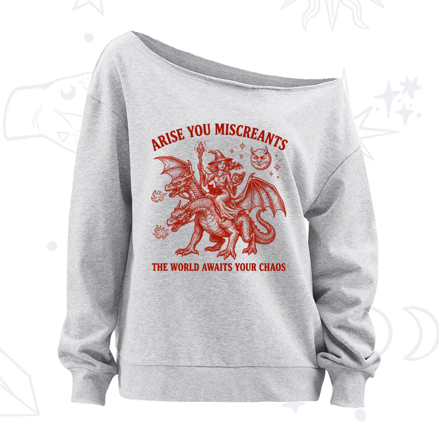 Purplehecate Arise You Miscreants Chaos Rider Witch Off The Shoulder Sweatshirt