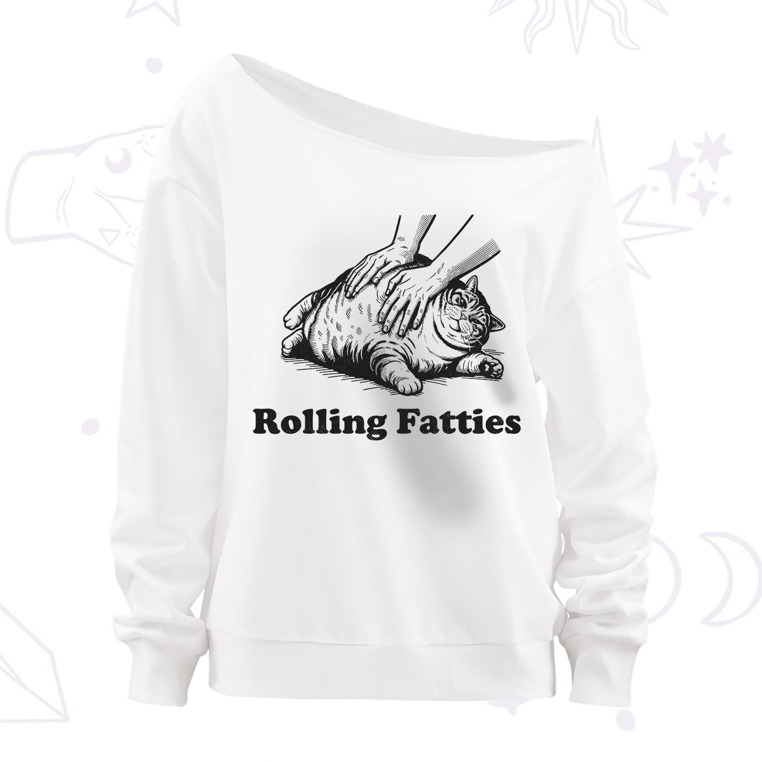 Purplehecate Rolling Fatties Cat Off The Shoulder Sweatshirt
