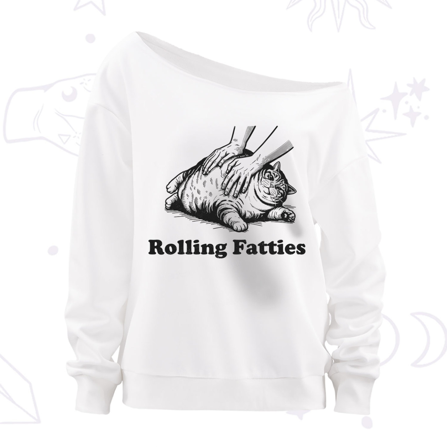 Purplehecate Rolling Fatties Cat Off The Shoulder Sweatshirt