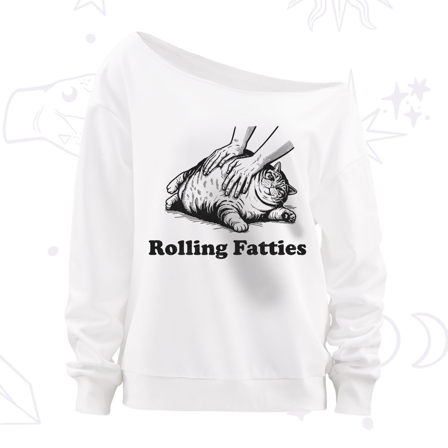 Purplehecate Rolling Fatties Cat Off The Shoulder Sweatshirt