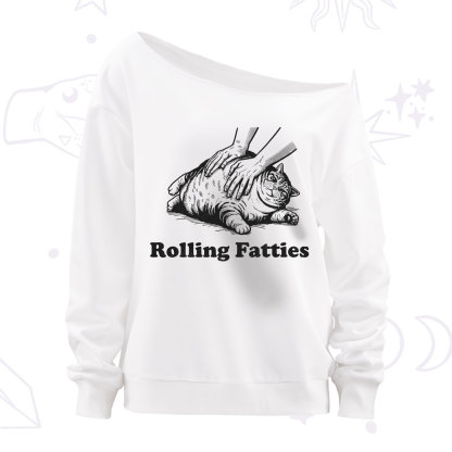 Purplehecate Rolling Fatties Cat Off The Shoulder Sweatshirt