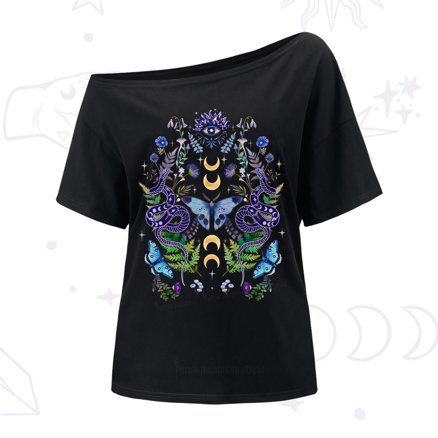 Purplehecate Moon Moth Witchery One Shoulder T-Shirt