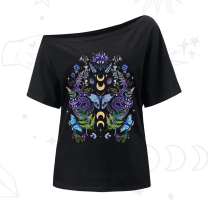 Purplehecate Moon Moth Witchery One Shoulder T-Shirt
