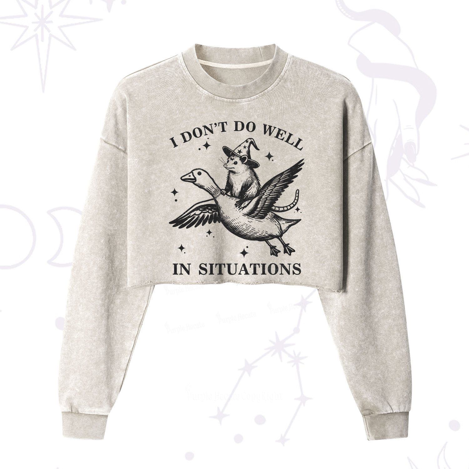 Purplehecate I Don't Do Well In Situations Cropped Washed Sweatshirt