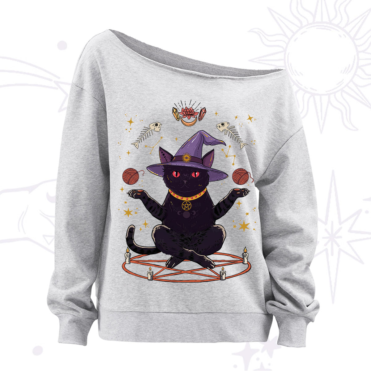 Purplehecate Meowitch Rituals Off The Shoulder Sweatshirt