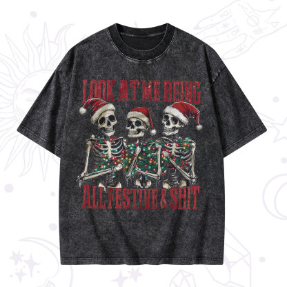 Purplehecate Look At Me Being All Festive And Shit Christmas Washed T-Shirt