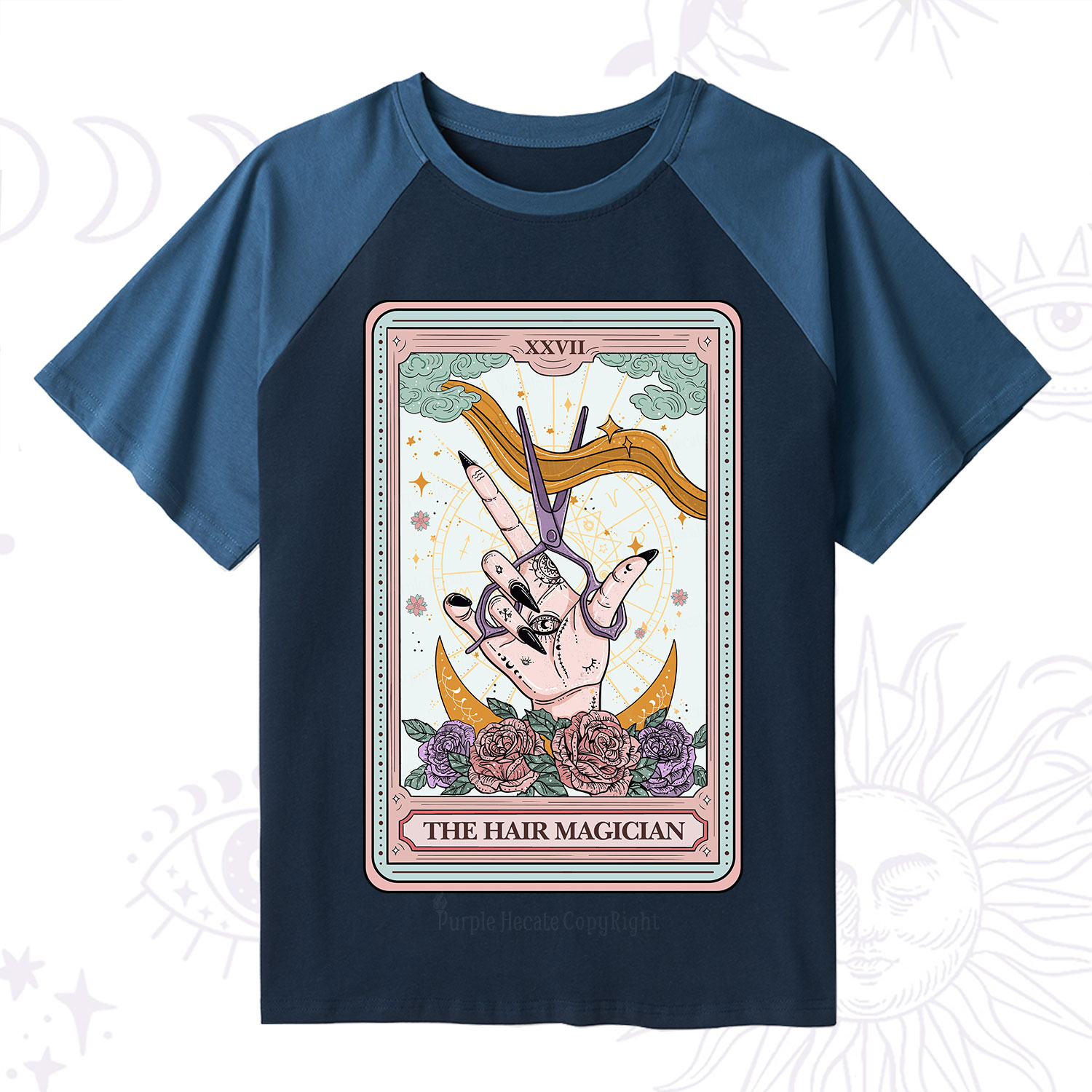 Purplehecate The Hair Magician Tarot Raglan Short Sleeve T‑Shirt