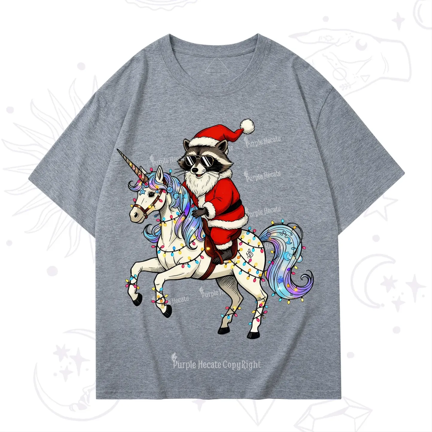 Purplehecate Santa Raccoon Riding Unicorn Tee Christmas T-Shirt