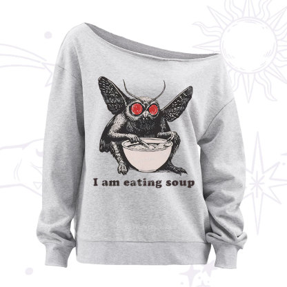 Purplehecate Mothman Eating Soup Off The Shoulder Sweatshirt