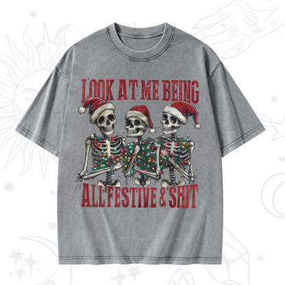 Purplehecate Look At Me Being All Festive And Shit Christmas Washed T-Shirt