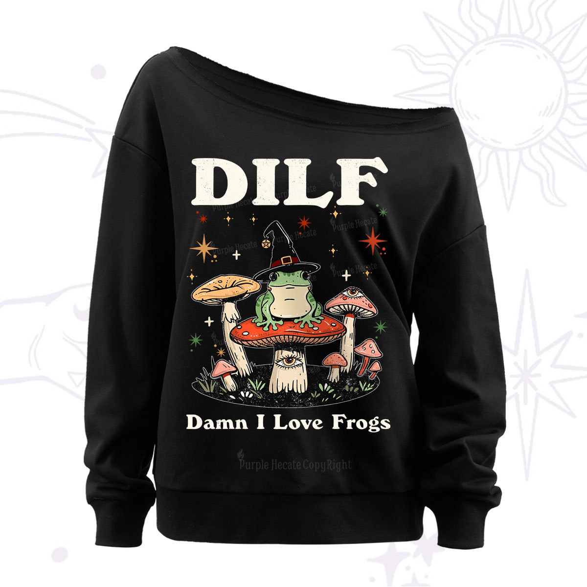 Purplehecate Dilf Damn I Love Frogs Off The Shoulder Sweatshirt