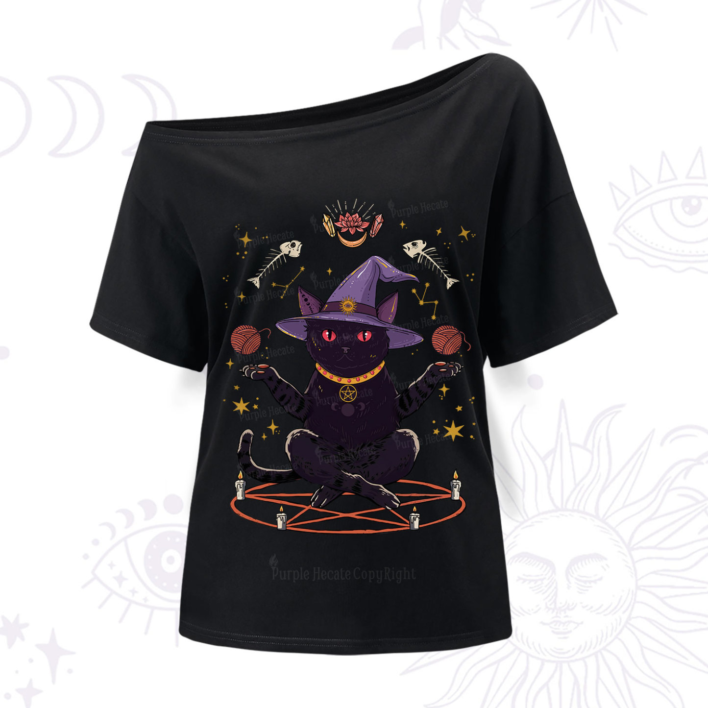 Purplehecate Meowitch Rituals One Shoulder T-Shir