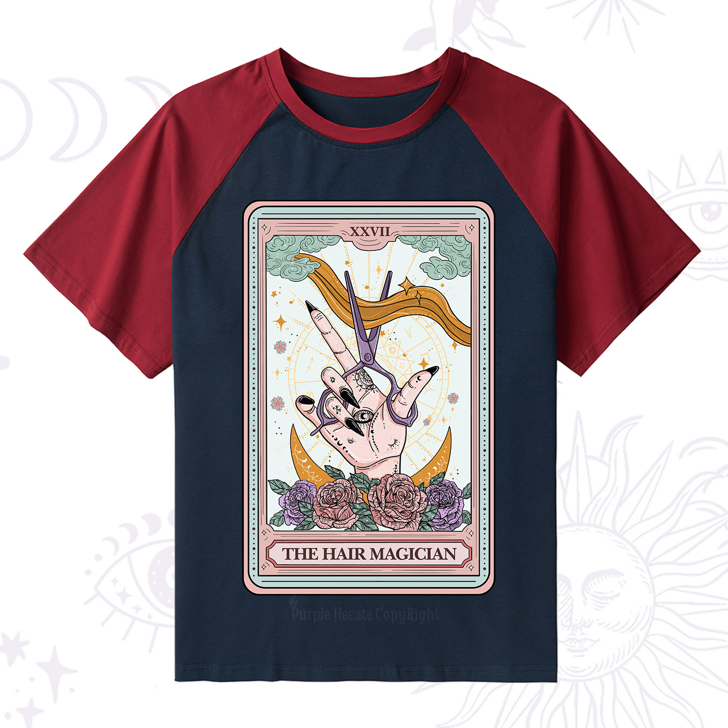 Purplehecate The Hair Magician Tarot Raglan Short Sleeve T‑Shirt