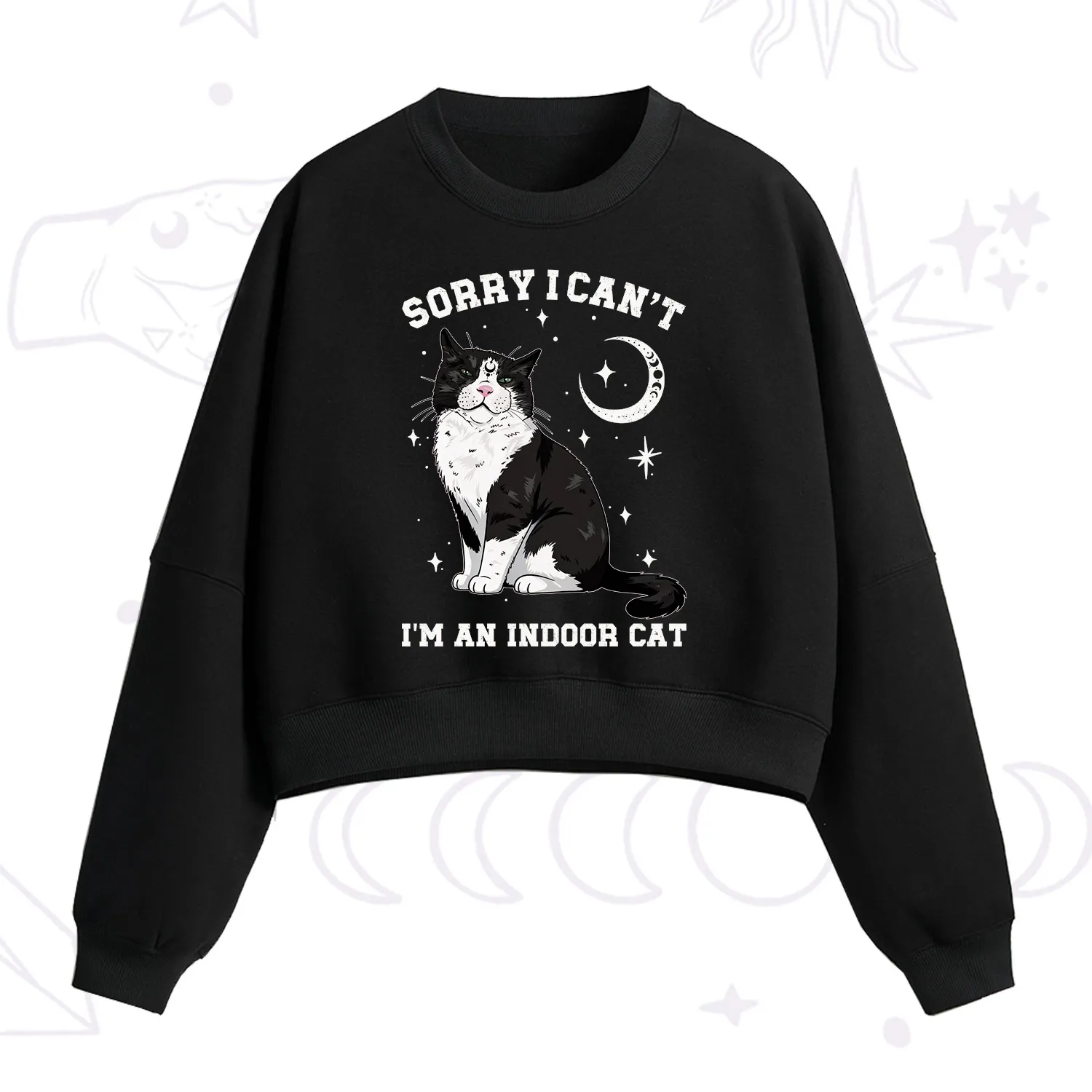 Purplehecate Sorry I Can't Go I'm an Indoor Cat Fleece Cropped Sweatshirt