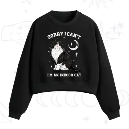 Purplehecate Sorry I Can't Go I'm an Indoor Cat Fleece Cropped Sweatshirt