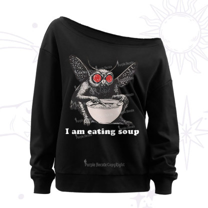 Purplehecate Mothman Eating Soup Off The Shoulder Sweatshirt