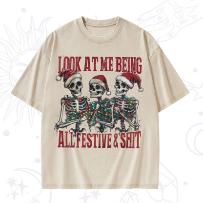 Purplehecate Look At Me Being All Festive And Shit Christmas Washed T-Shirt