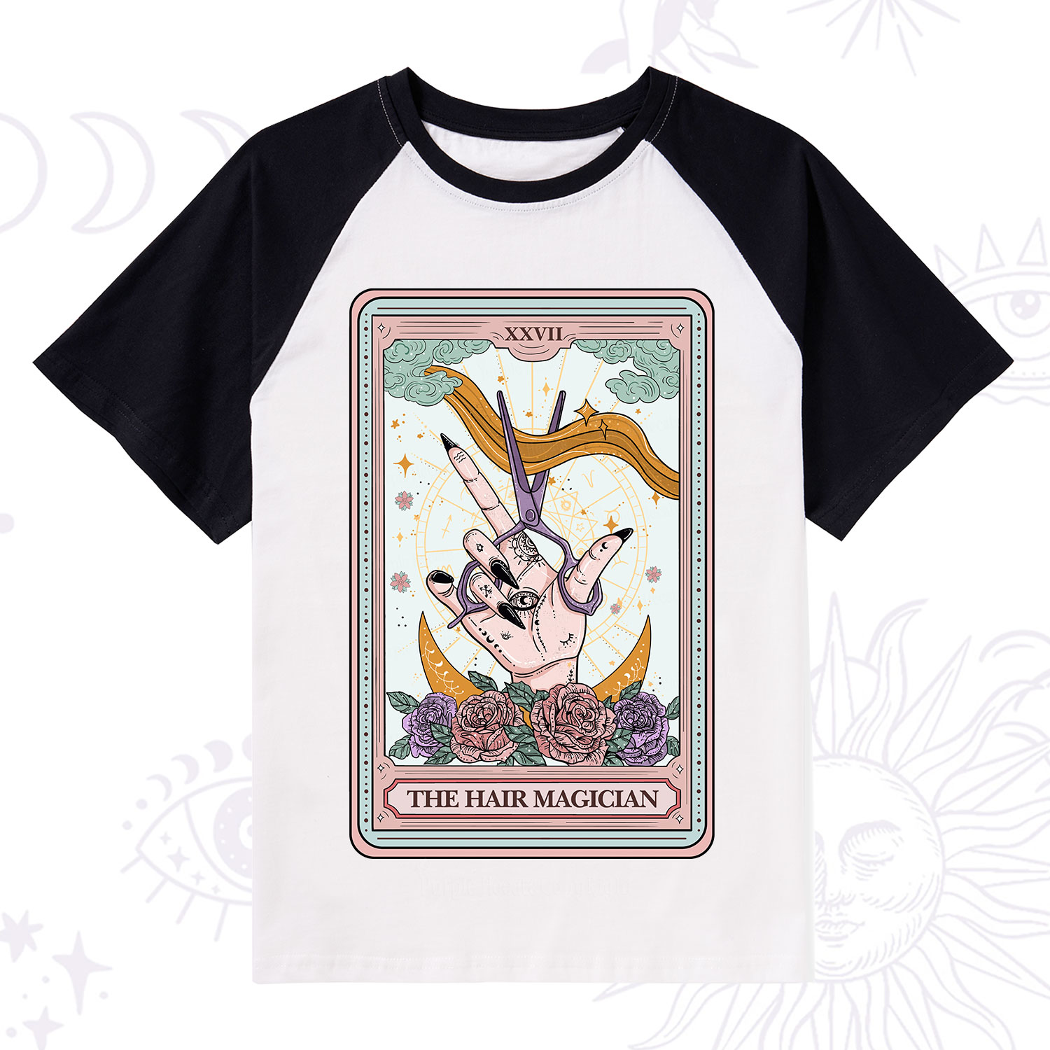 Purplehecate The Hair Magician Tarot Raglan Short Sleeve T‑Shirt