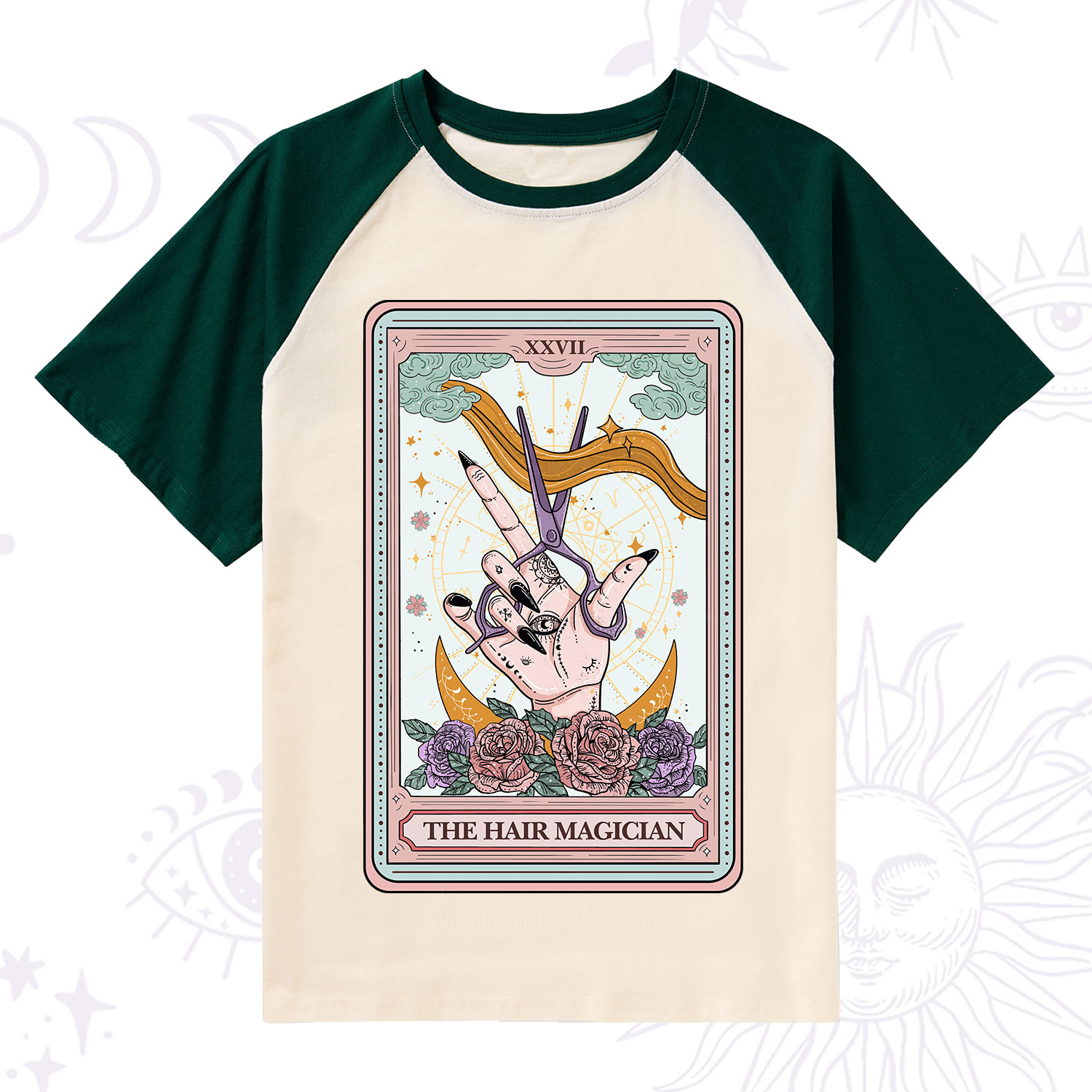 Purplehecate The Hair Magician Tarot Raglan Short Sleeve T‑Shirt