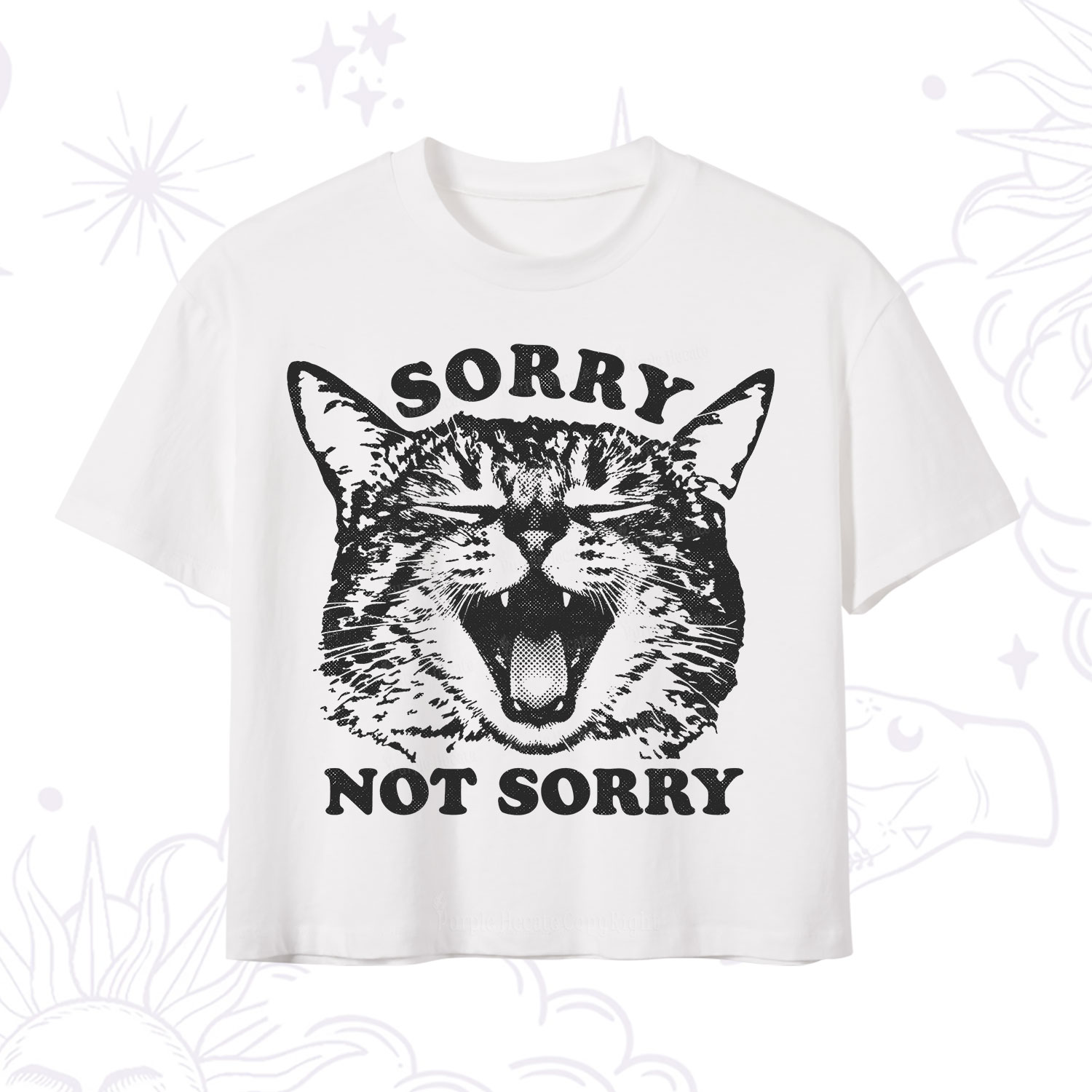 Purplehecate Sorry Not Sorry Funny Cat Crop T-Shirt