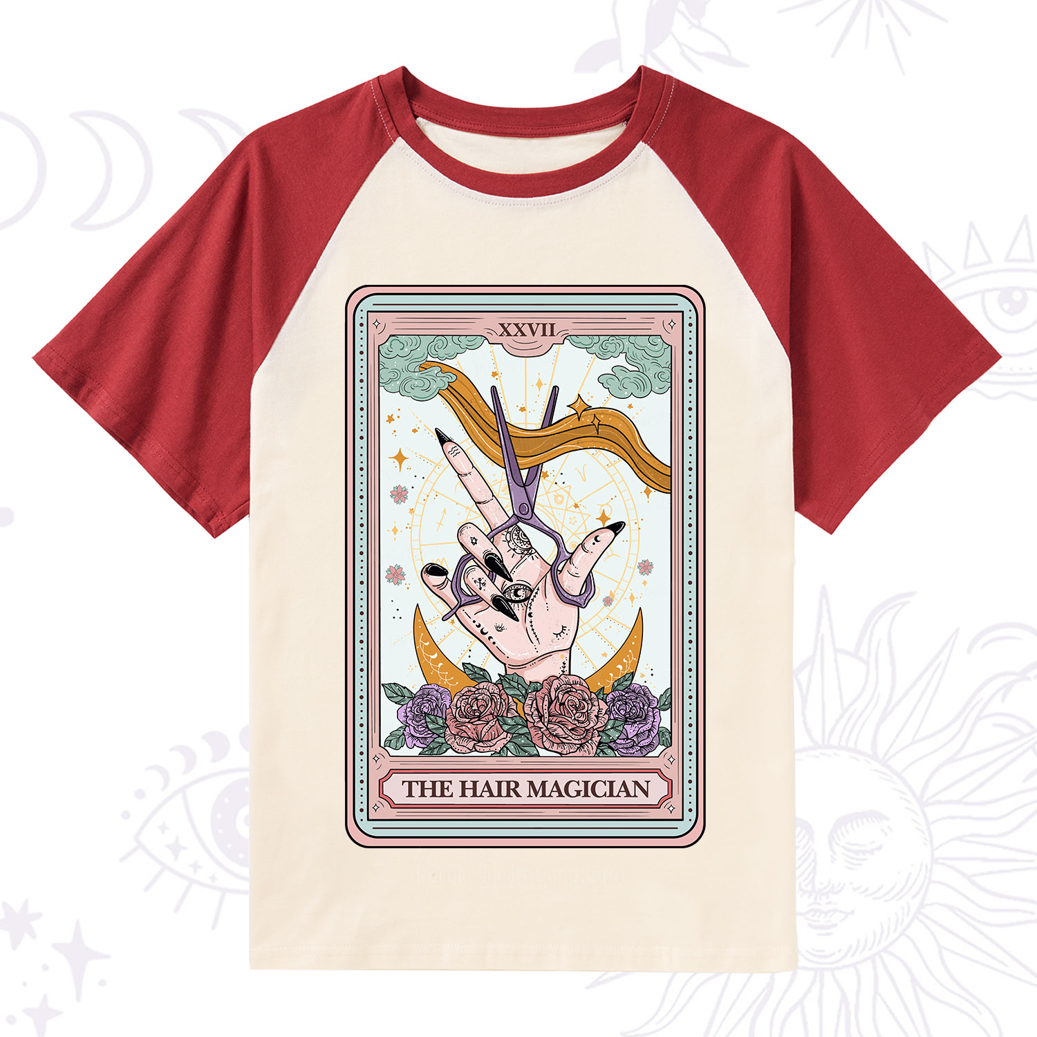 Purplehecate The Hair Magician Tarot Raglan Short Sleeve T‑Shirt