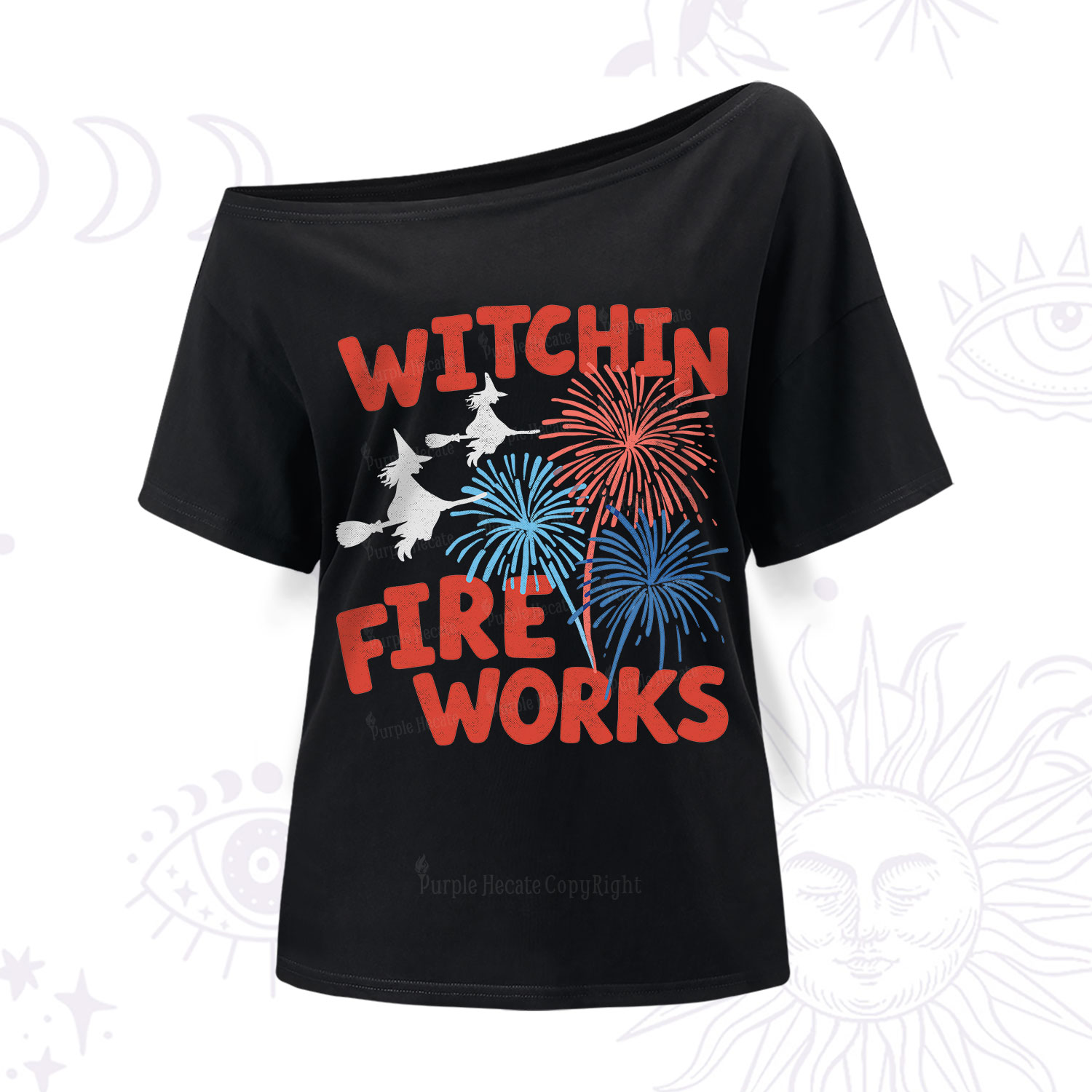 Purplehecate Witchin' Fireworks 4th of July One Shoulder T-Shirt