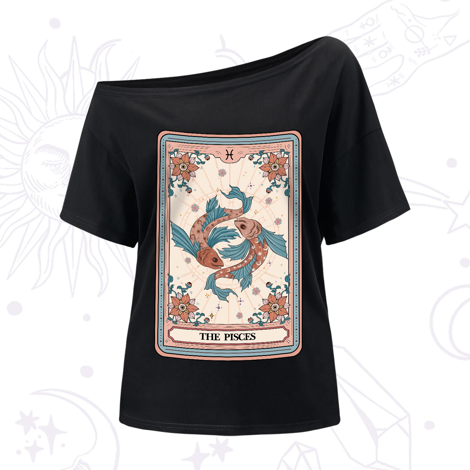 Purplehecate The Pisces Tarot Card One-Shoulder T-Shirt