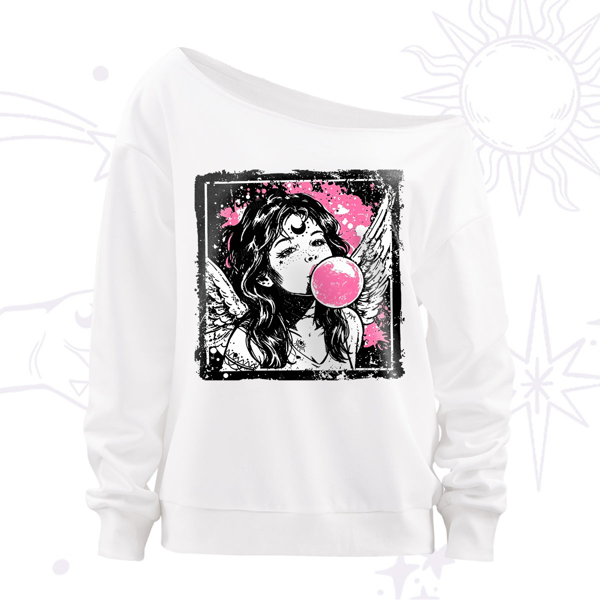 Purplehecate Grunge Angel with Bubblegum Off The Shoulder Sweatshirt