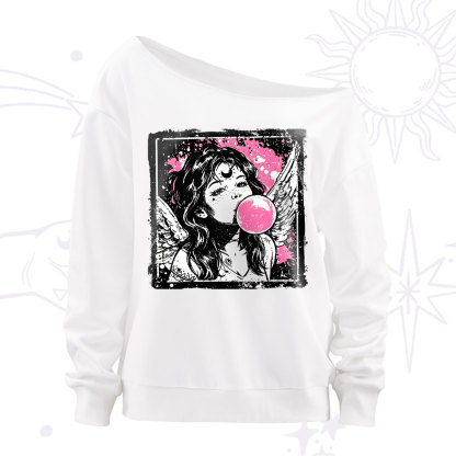 Purplehecate Grunge Angel with Bubblegum Off The Shoulder Sweatshirt