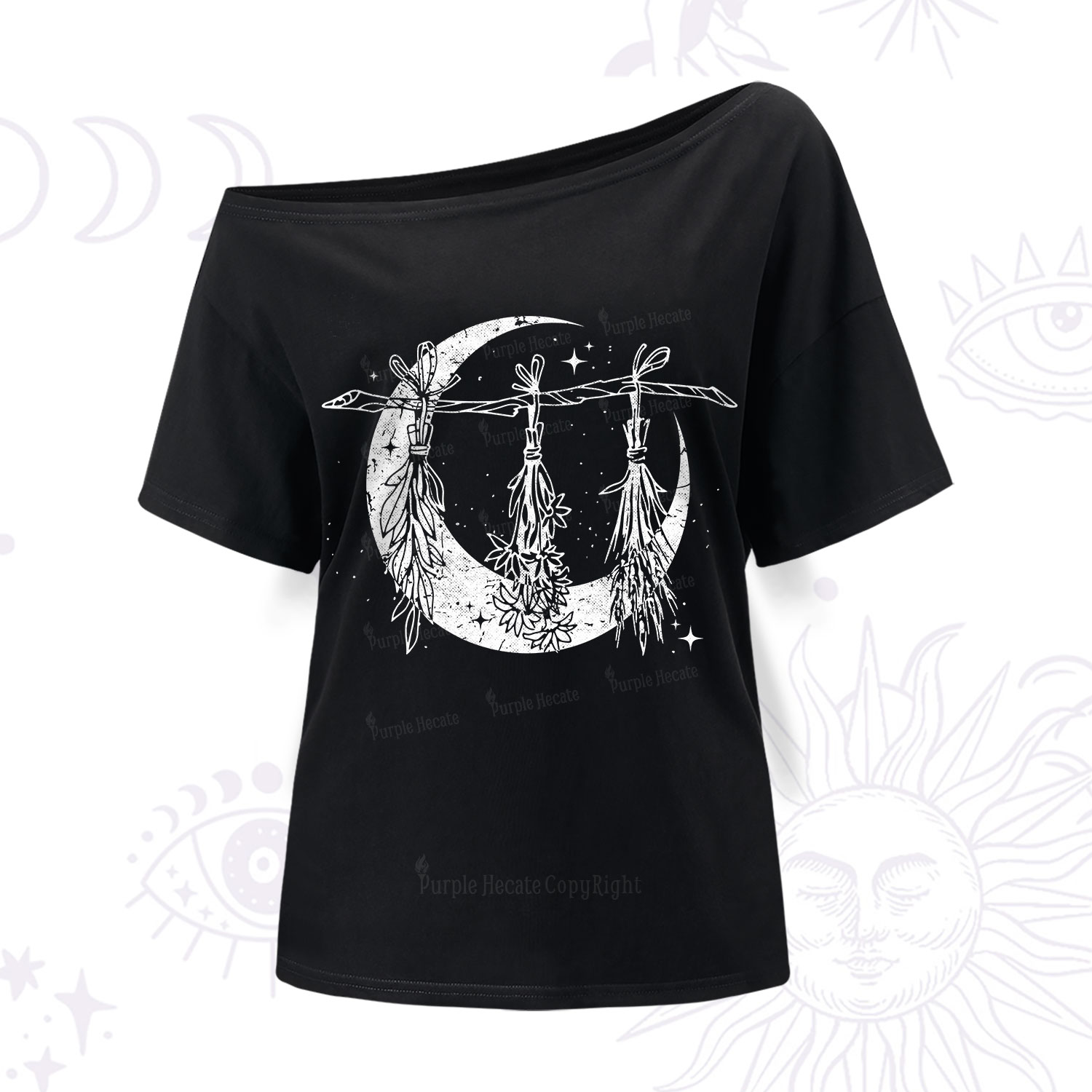 Purplehecate Witchy Moon Herbs One Shoulder T-Shirt