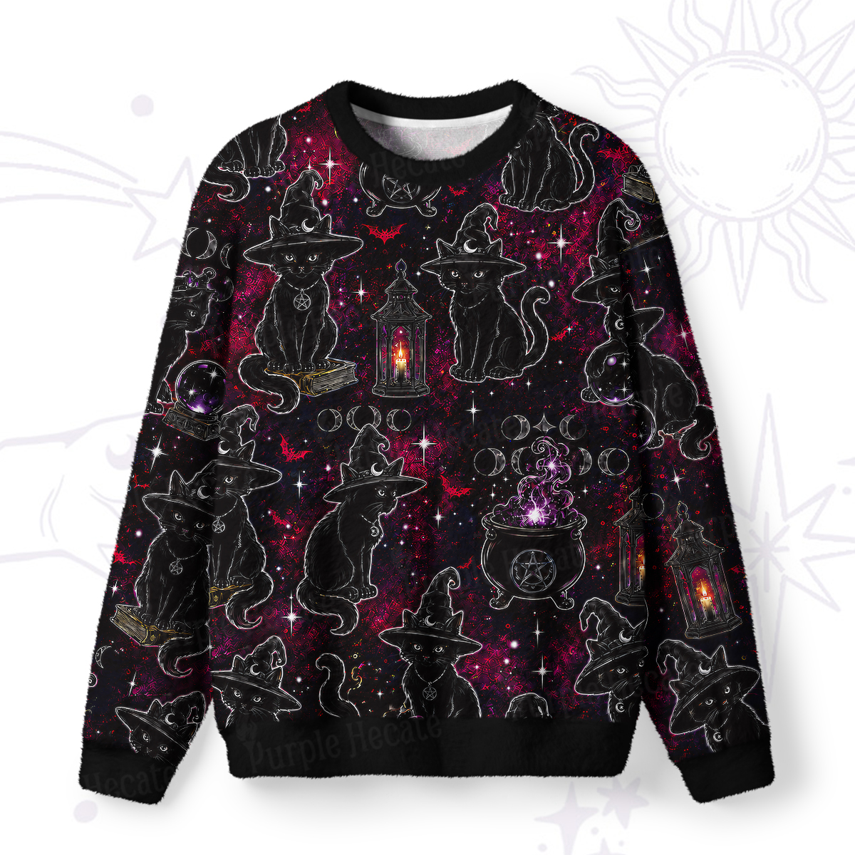 Purplehecate Brewing Black Cat Fuzzy Ugly Sweatshirt